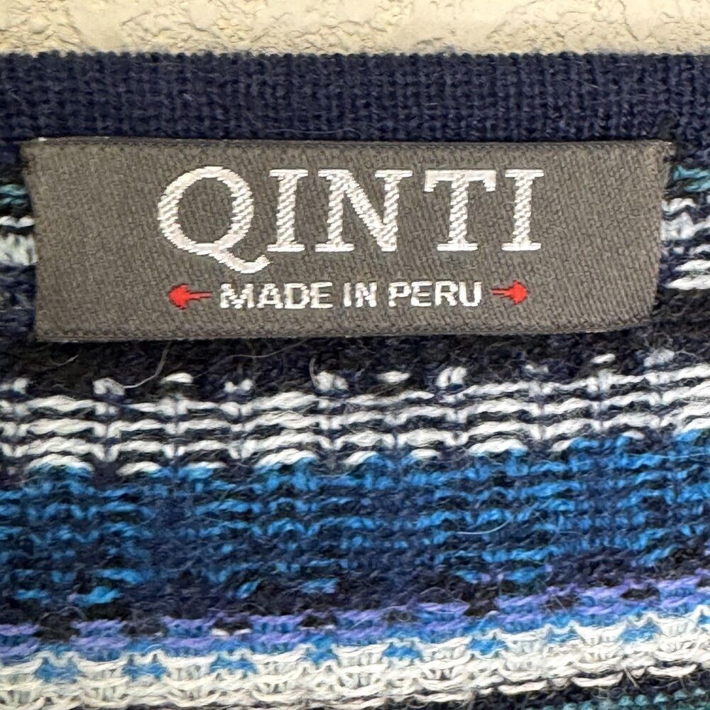 QINTI Sweater Womens Small Blue Multicolor 100% Baby Alpaca Button Cardigan Peru - Picture 3 of 7